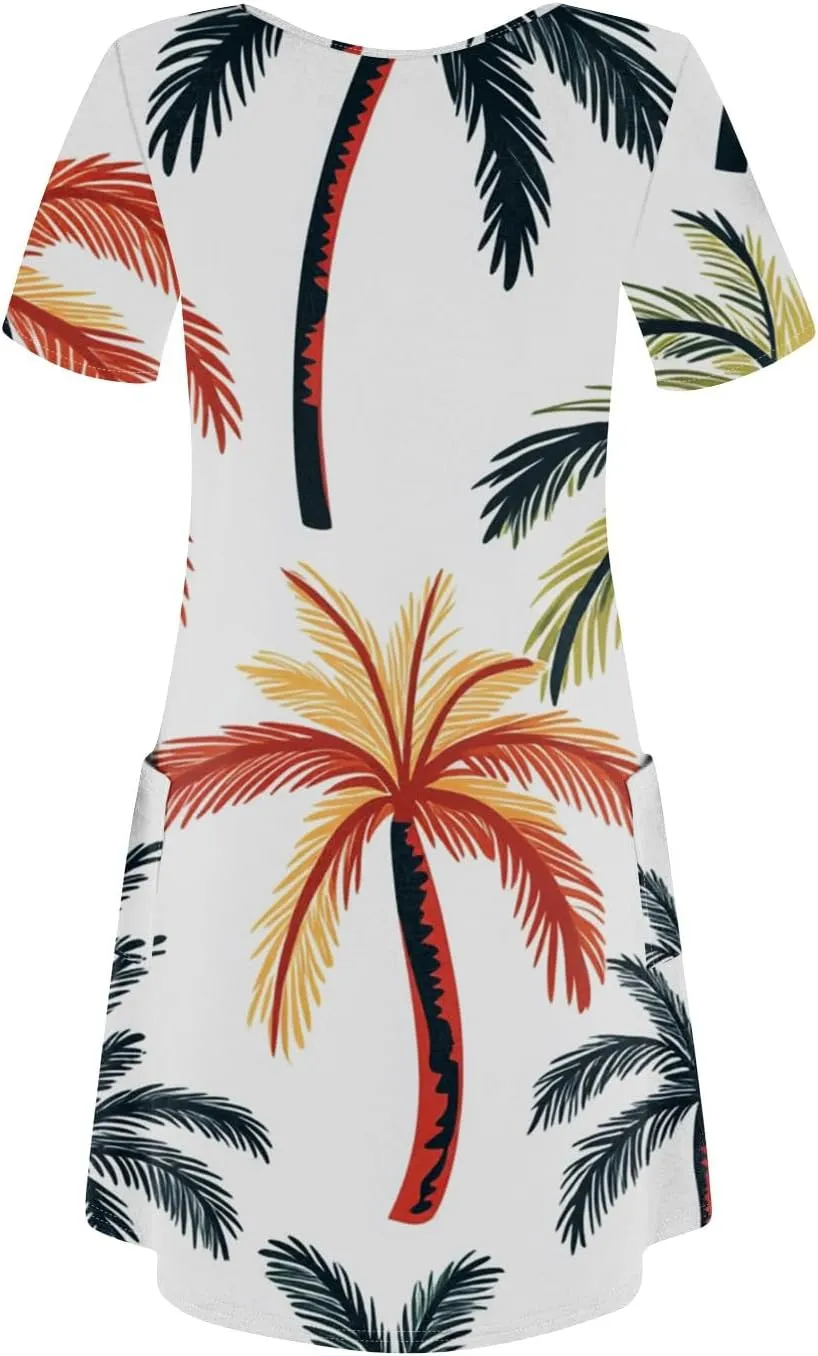 Beach Vacation Clothes for Women Summer Spring Dresses 2025 Middle Sleeve Round Neck Casual Sundress with Pocket