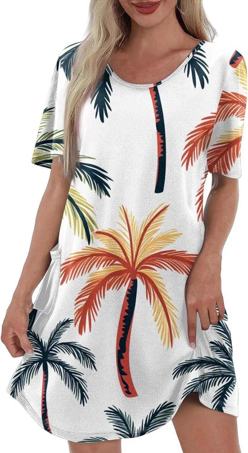 Beach Vacation Clothes for Women Summer Spring Dresses 2025 Middle Sleeve Round Neck Casual Sundress with Pocket