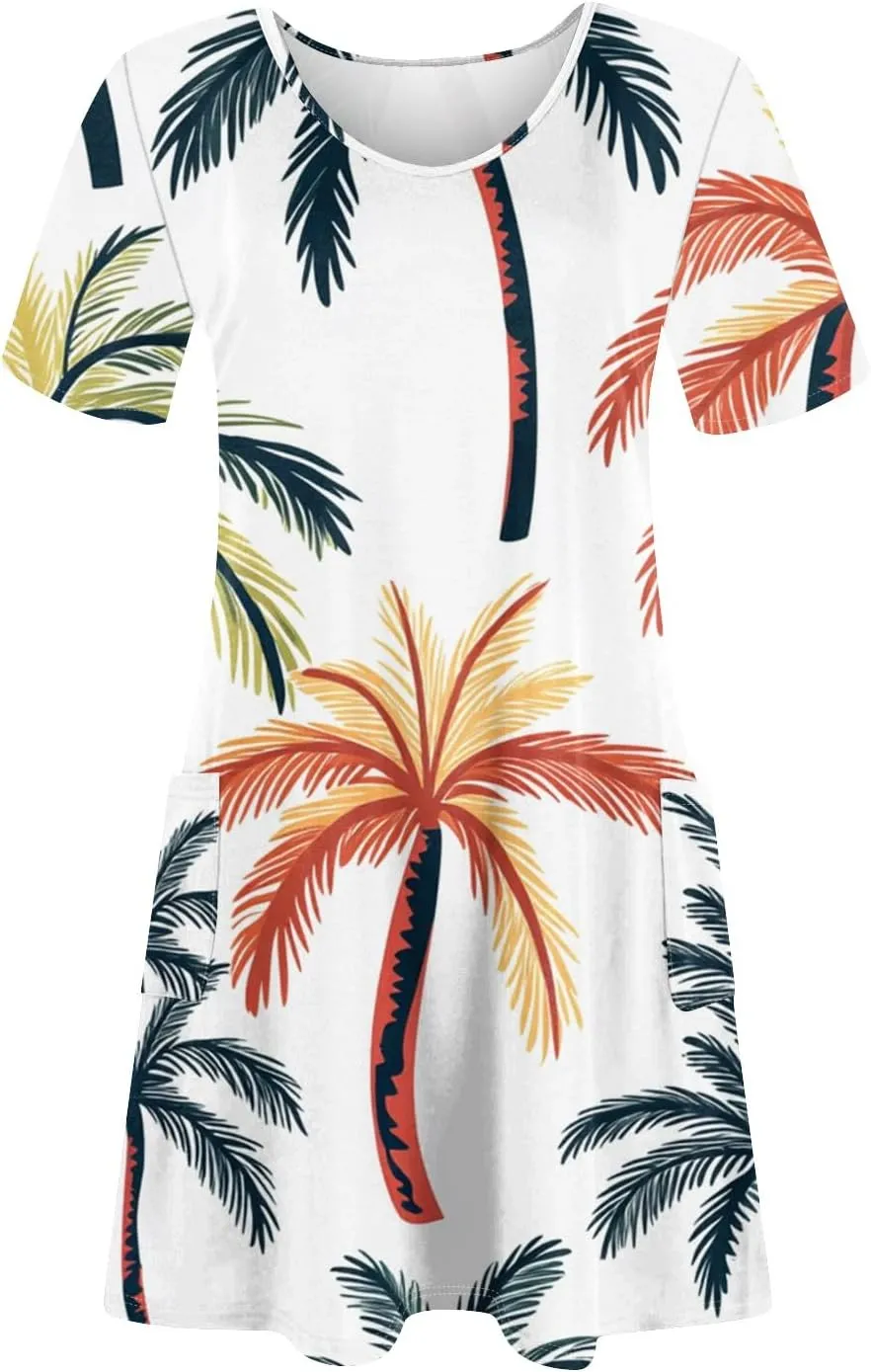 Beach Vacation Clothes for Women Summer Spring Dresses 2025 Middle Sleeve Round Neck Casual Sundress with Pocket