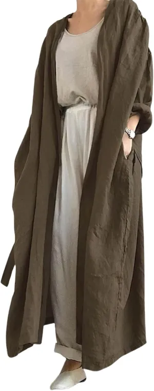 CHARTOU Women's Casual Lightweight Cotton Linen Long Sleeve Oversized Trench Coat
