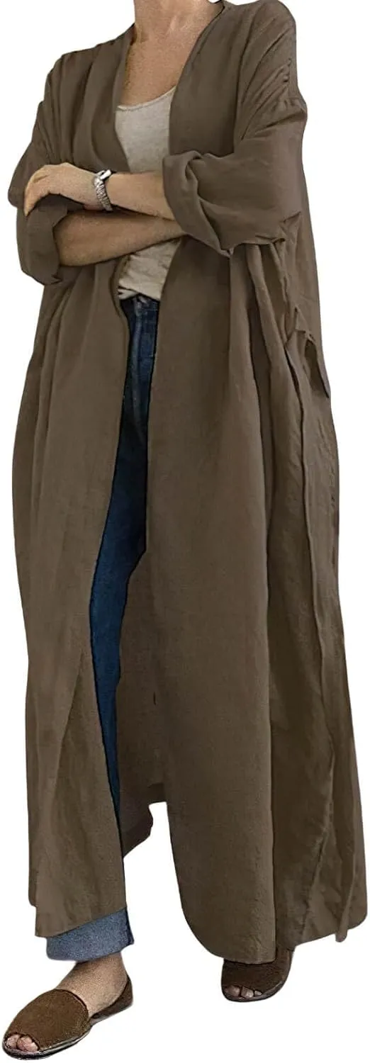 CHARTOU Women's Casual Lightweight Cotton Linen Long Sleeve Oversized Trench Coat