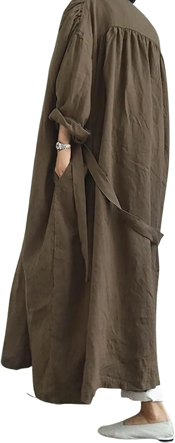 CHARTOU Women's Casual Lightweight Cotton Linen Long Sleeve Oversized Trench Coat