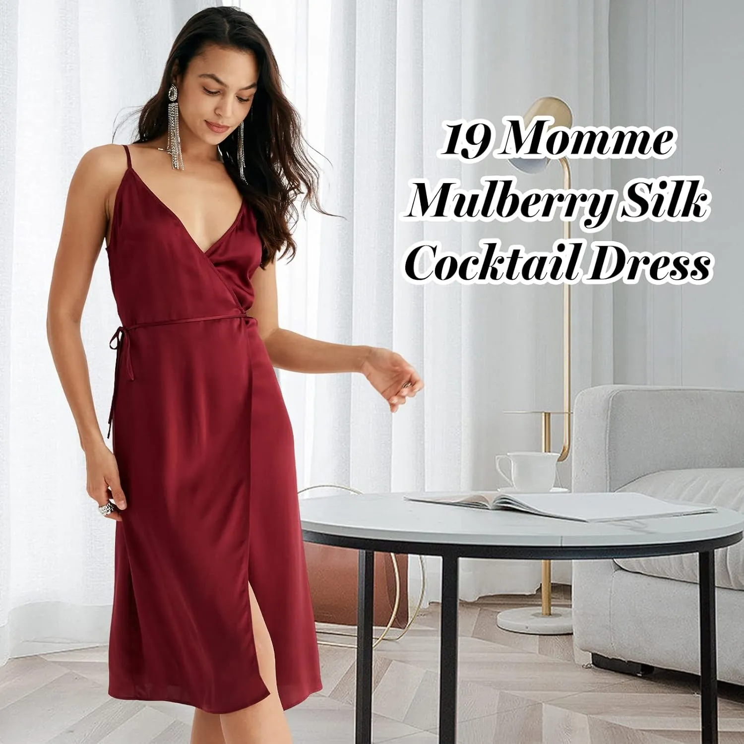 COLD POSH Women's 19mm Silk Slip Dress Luxury Summer Slips Chemise Sexy Sleeveless Dresses Elegant Slim Fit Tie Waist Dress