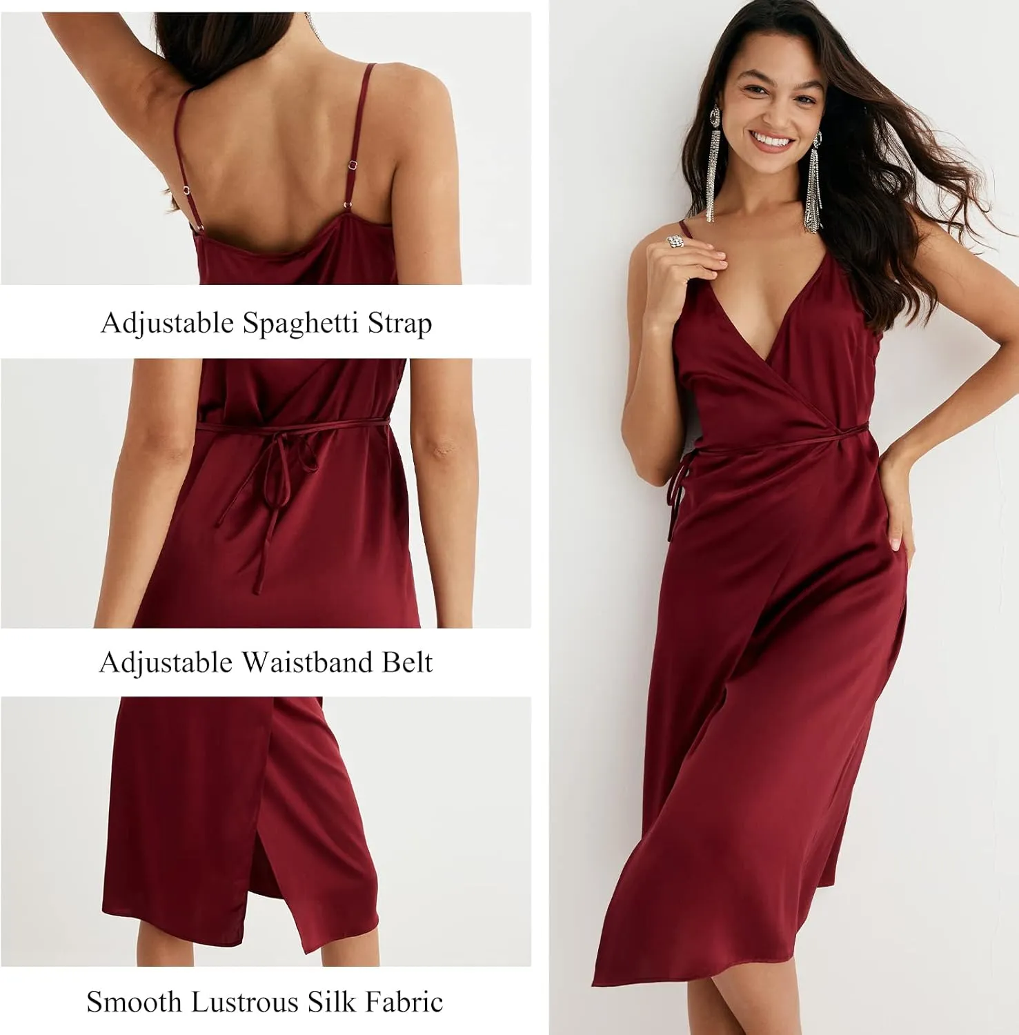 COLD POSH Women's 19mm Silk Slip Dress Luxury Summer Slips Chemise Sexy Sleeveless Dresses Elegant Slim Fit Tie Waist Dress