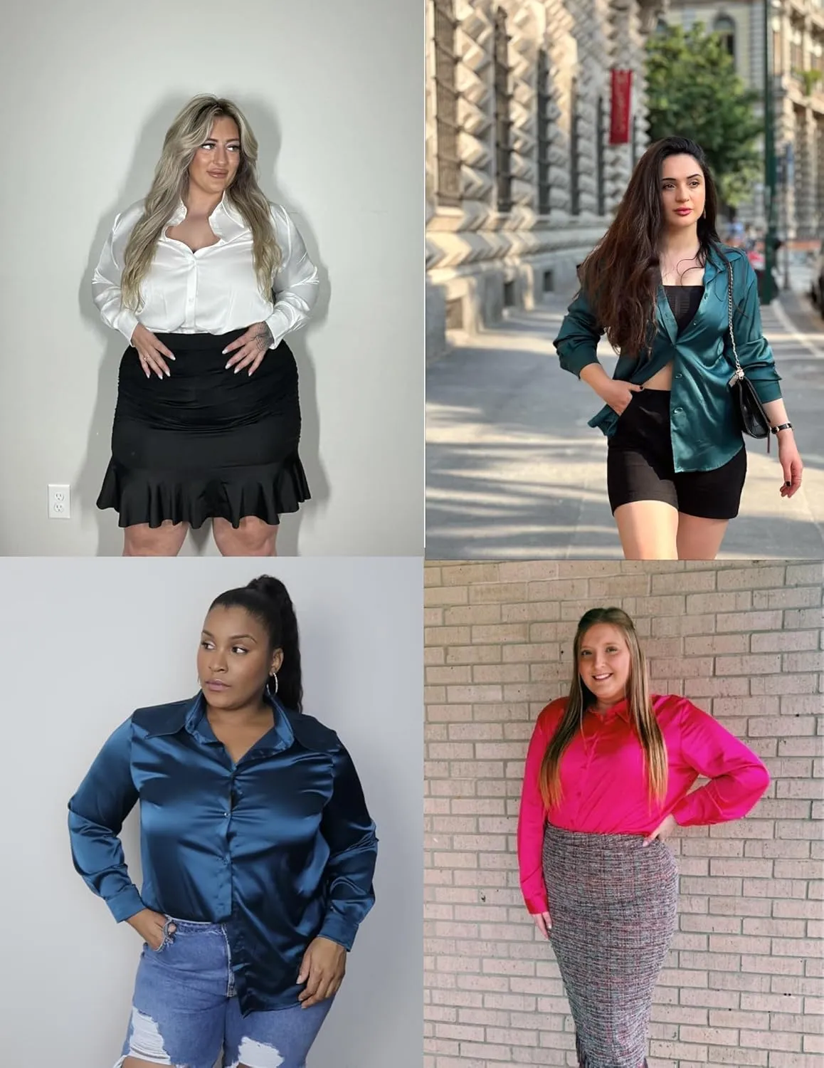 IN'VOLAND Womens Plus Size Satin Silk Button Down Shirt V Neck Long Sleeve Casual Collared Work Blouse Tops with Pocket