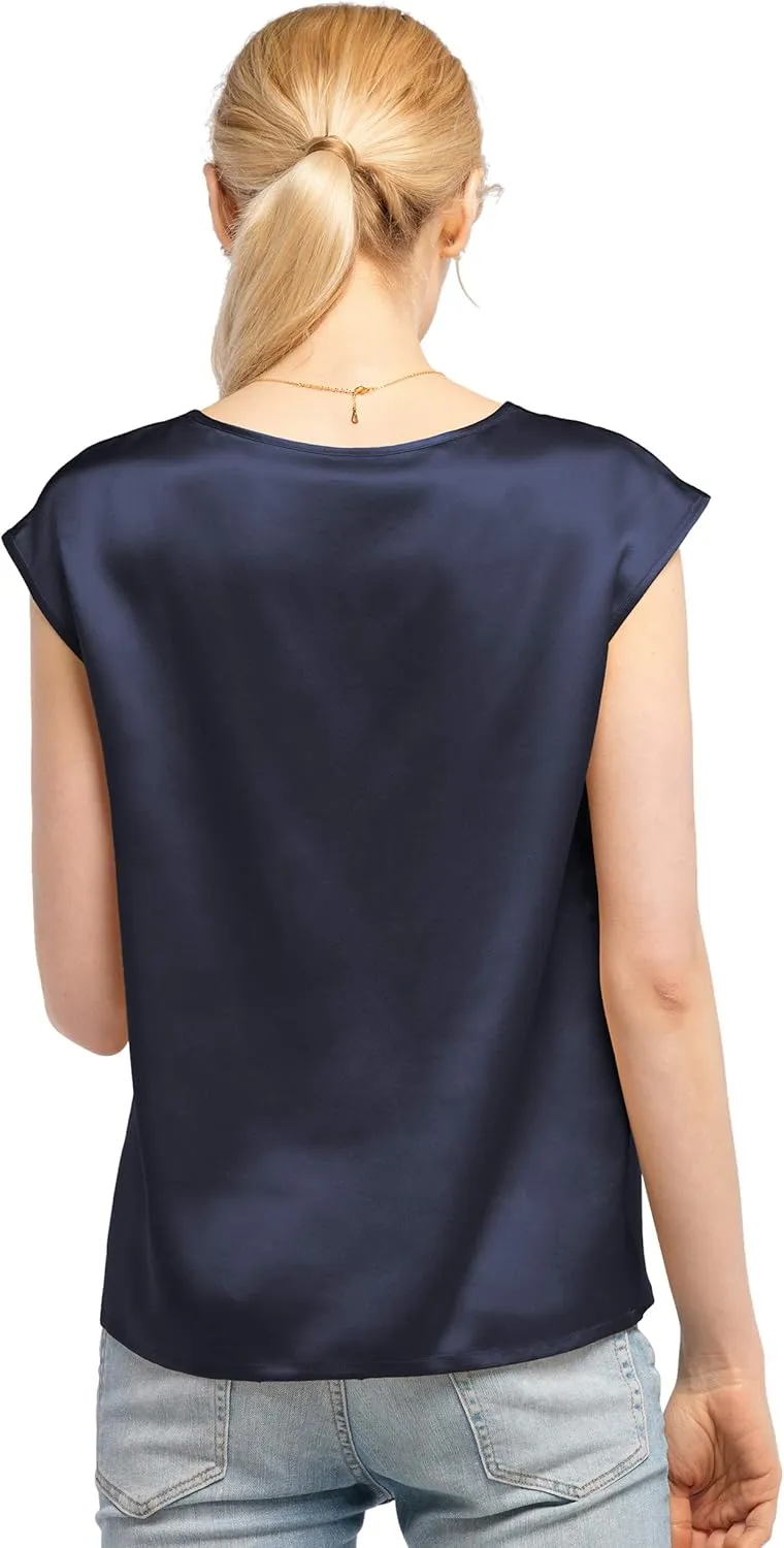 LilySilk Silk Blouse for Women Short Sleeve Summer Cool Comfy Charmeuse Silk Tops for Ladies