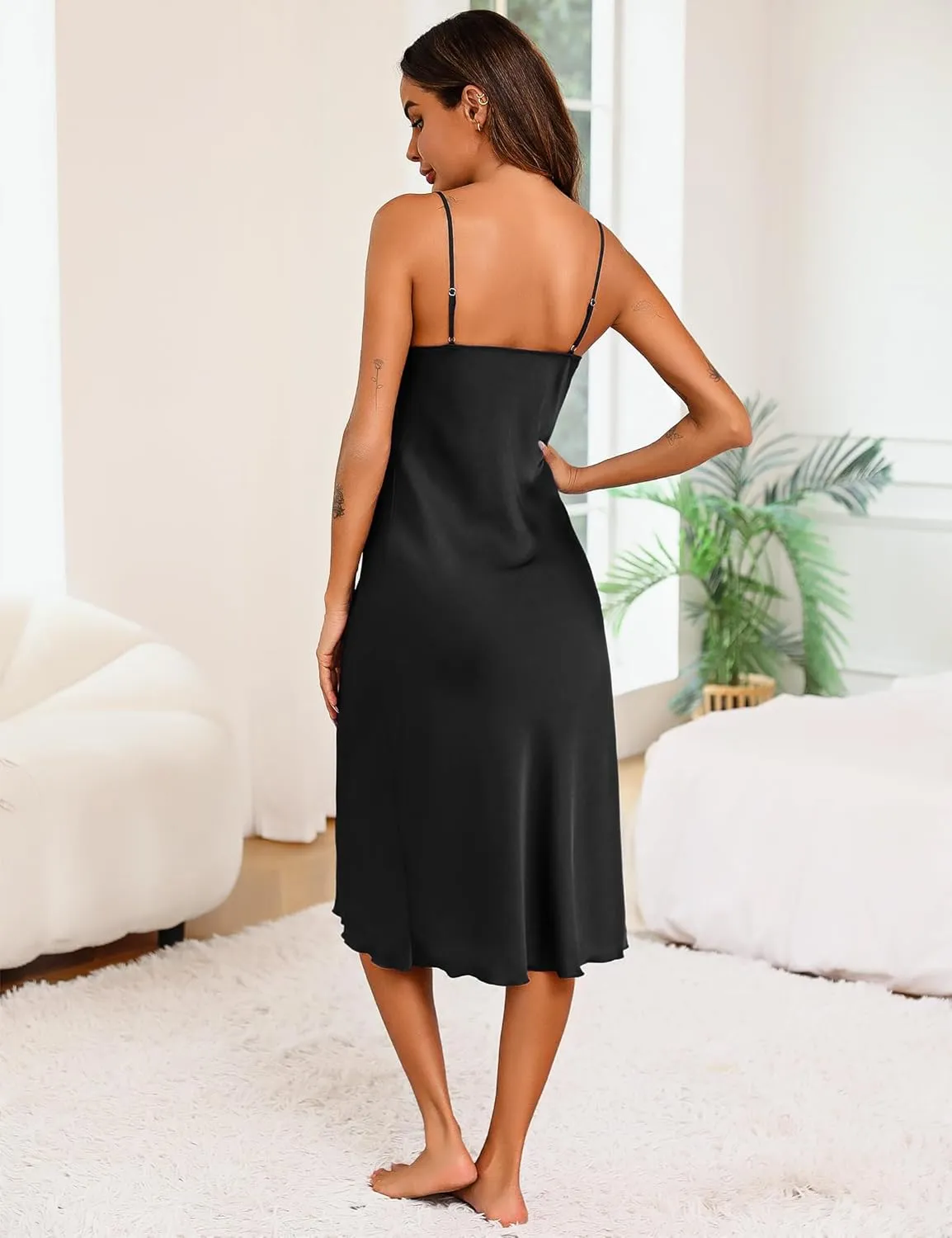 Marvmys Womens Long Satin Nightgown Cowl Neck Silk Slip Dress Sexy Spaghetti Strap Chemise Nightdress