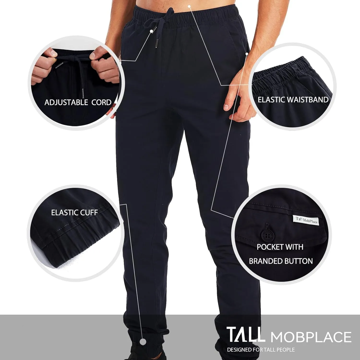 Men's 34"&36" Inseam Cotton Casual Jogger Pants