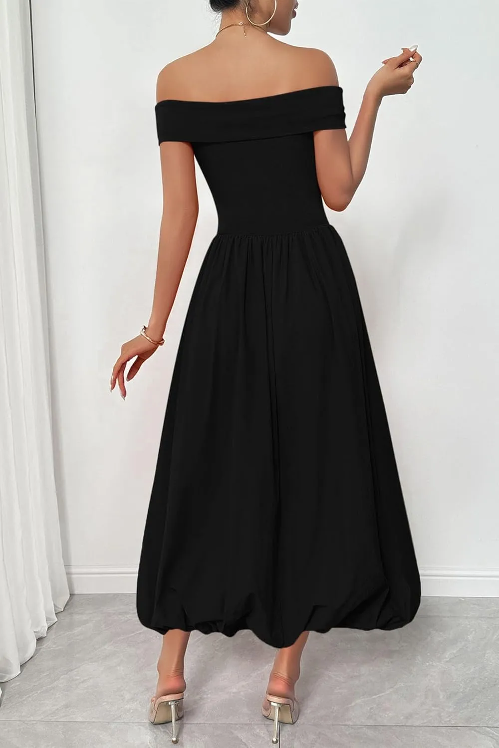 PRETTYGARDEN Womens Summer Off Shoulder Sleeveless Midi Dress Cocktail A Line Flowy Wedding Guest Dresses with Pockets