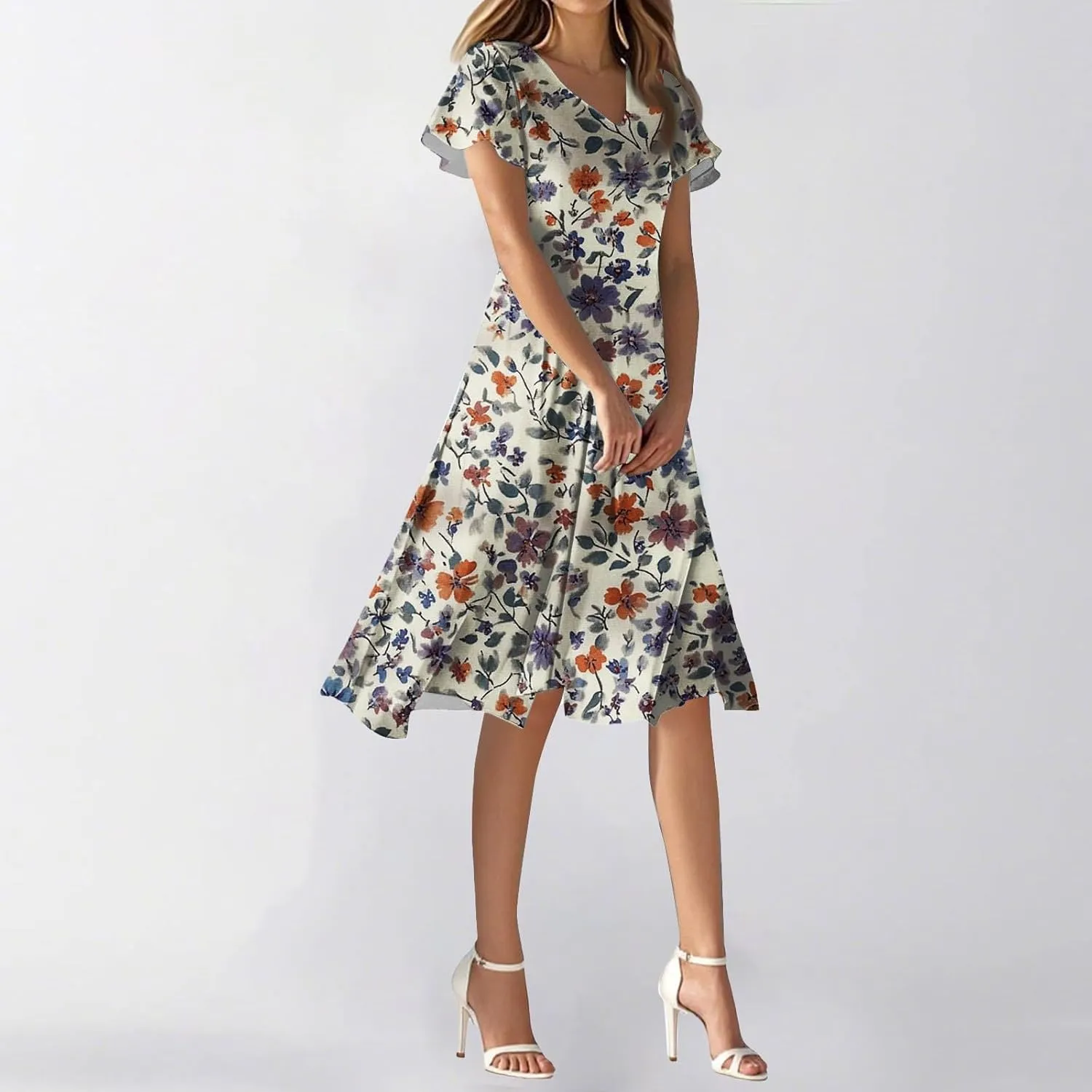 Sexy Dresses for Women Date Night V Neck Boho Knee Length Summer 2025 Tie Dye Floral Short Sleeve Short Skirt