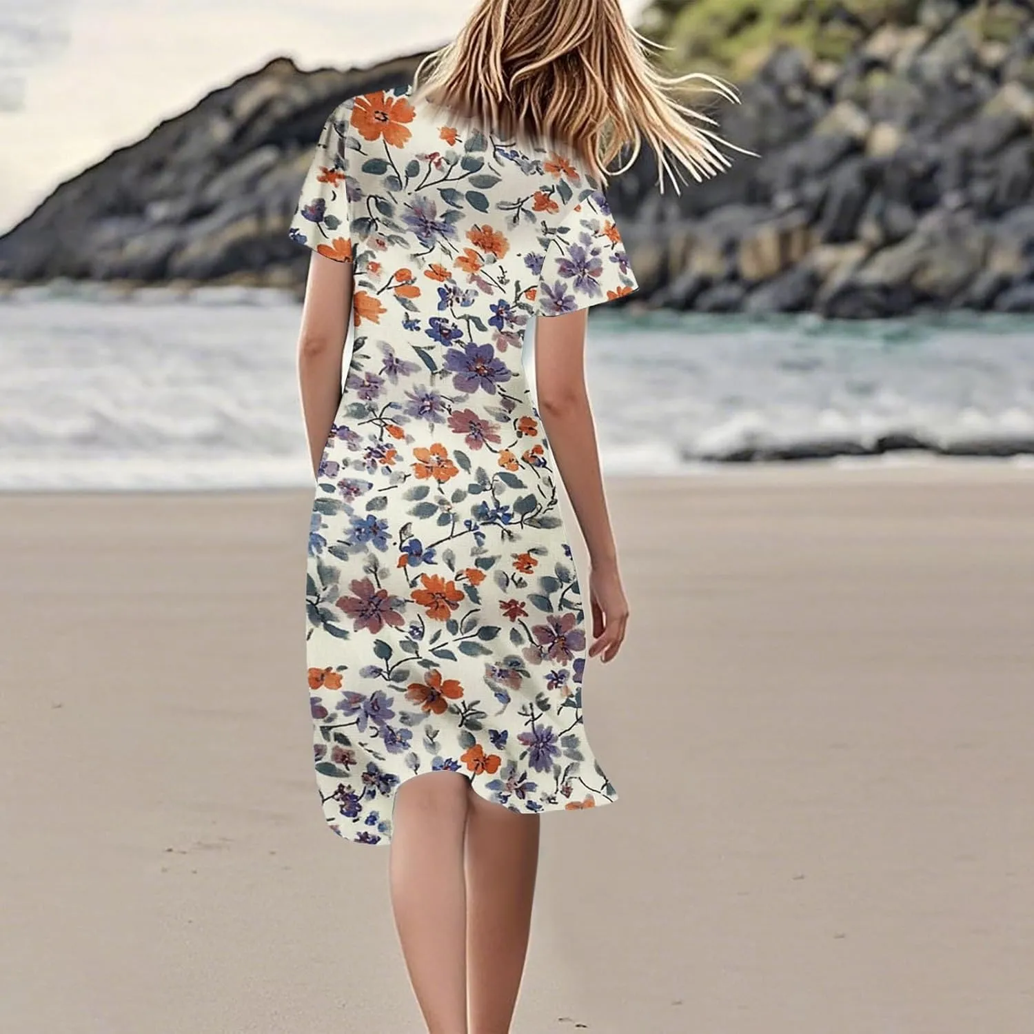Sexy Dresses for Women Date Night V Neck Boho Knee Length Summer 2025 Tie Dye Floral Short Sleeve Short Skirt