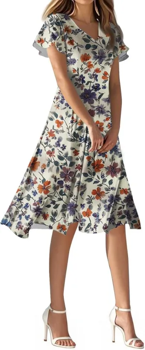 Sexy Dresses for Women Date Night V Neck Boho Knee Length Summer 2025 Tie Dye Floral Short Sleeve Short Skirt