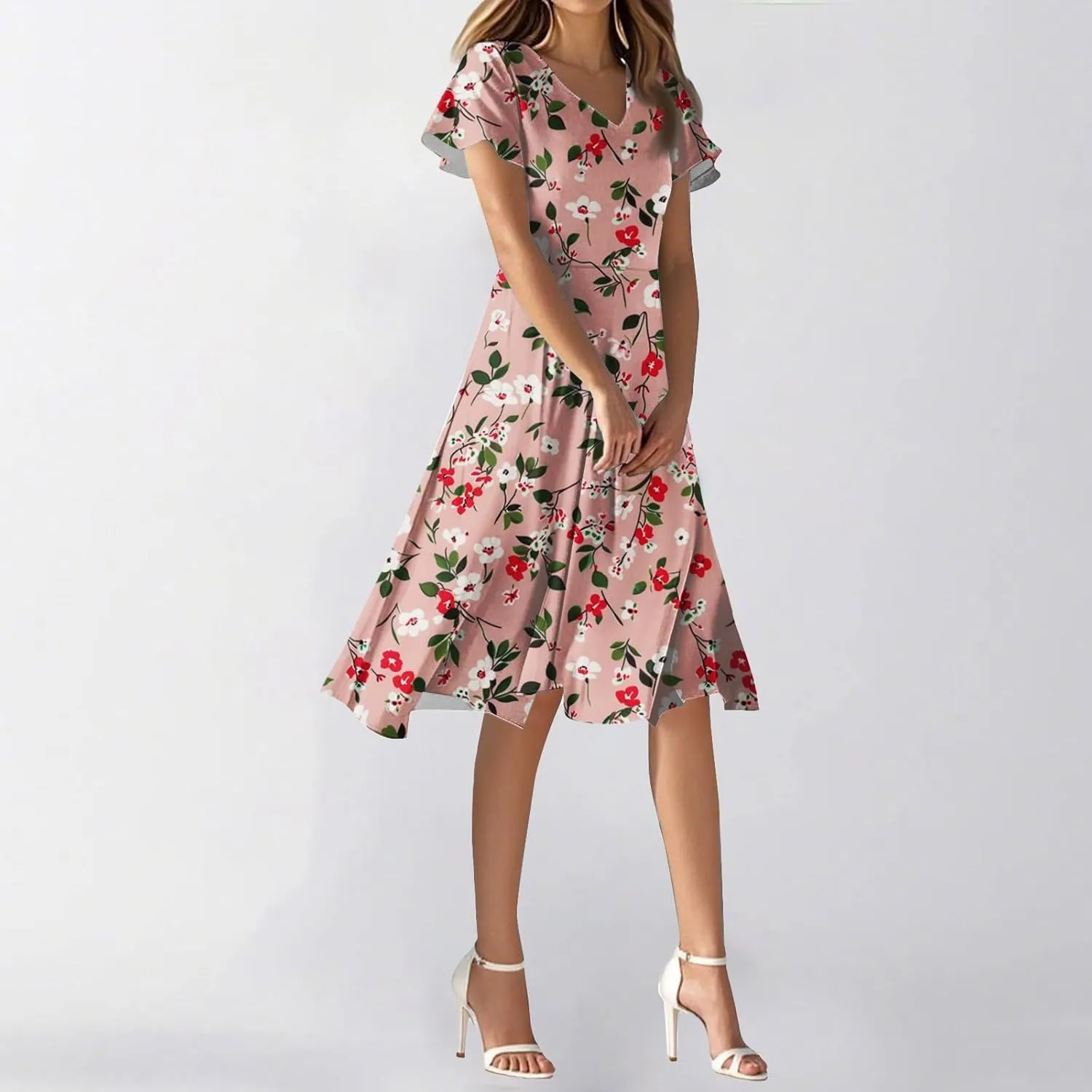 Sexy Dresses for Women Date Night V Neck Boho Knee Length Summer 2025 Tie Dye Floral Short Sleeve Short Skirt
