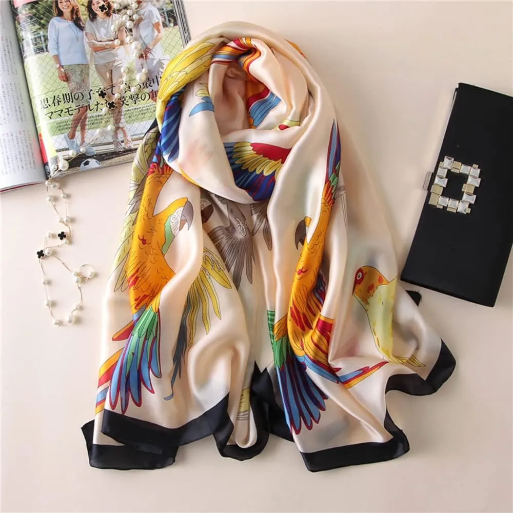 Silk Feeling Long Satin Scarf Fashion Beach Scarf Shawl Check Style Sunscreen Shawls Wraps-Lightweight Pattern