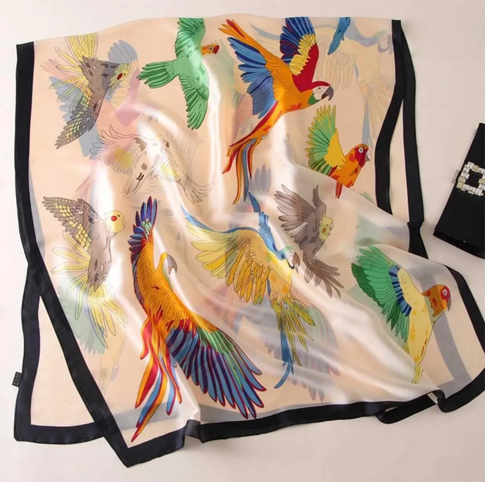 Silk Feeling Long Satin Scarf Fashion Beach Scarf Shawl Check Style Sunscreen Shawls Wraps-Lightweight Pattern