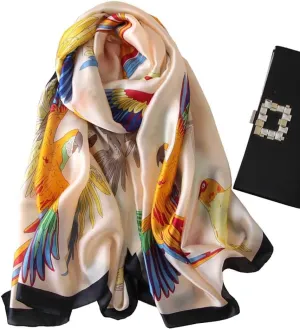 Silk Feeling Long Satin Scarf Fashion Beach Scarf Shawl Check Style Sunscreen Shawls Wraps-Lightweight Pattern
