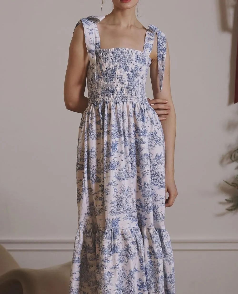 Women Bow Tie Shoulder Boho Flowy Long Dress Sleeveless Floral Tiered Cami Dress Graffiti Going Out Vocation Sundress