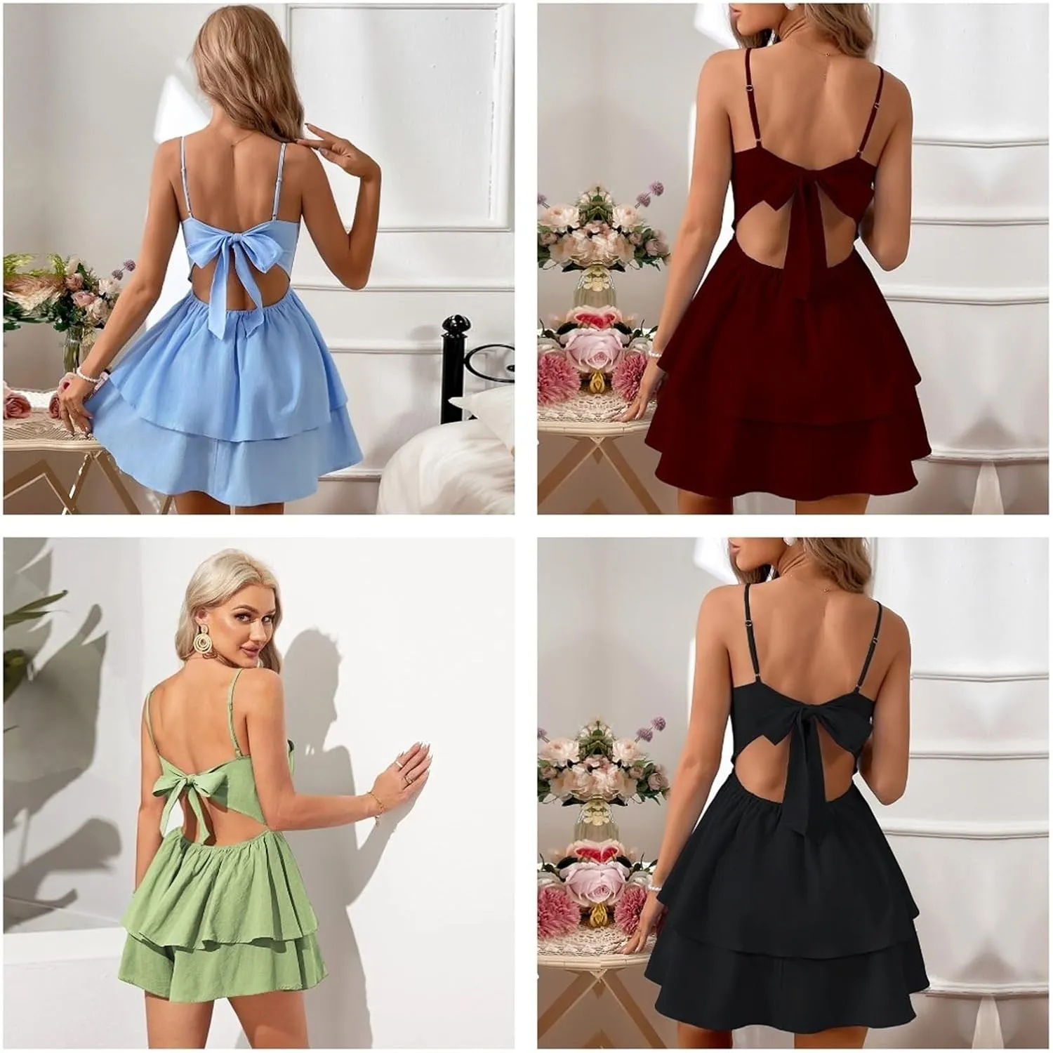 Women's Backless Bow Tie Short Dress V Neck Summer Models Sexy Halter Dresses