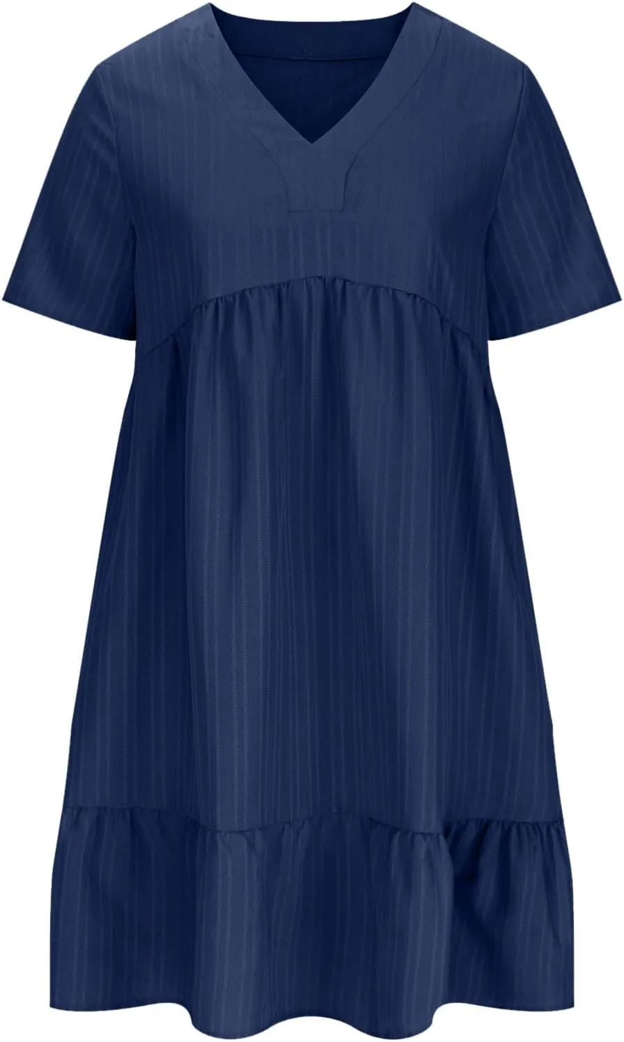 Womens Dresses Summer Plus Size Short Sleeve V Neck Casual Flowy Tshirt Dress Beach Travel Vacation Mini Sundress