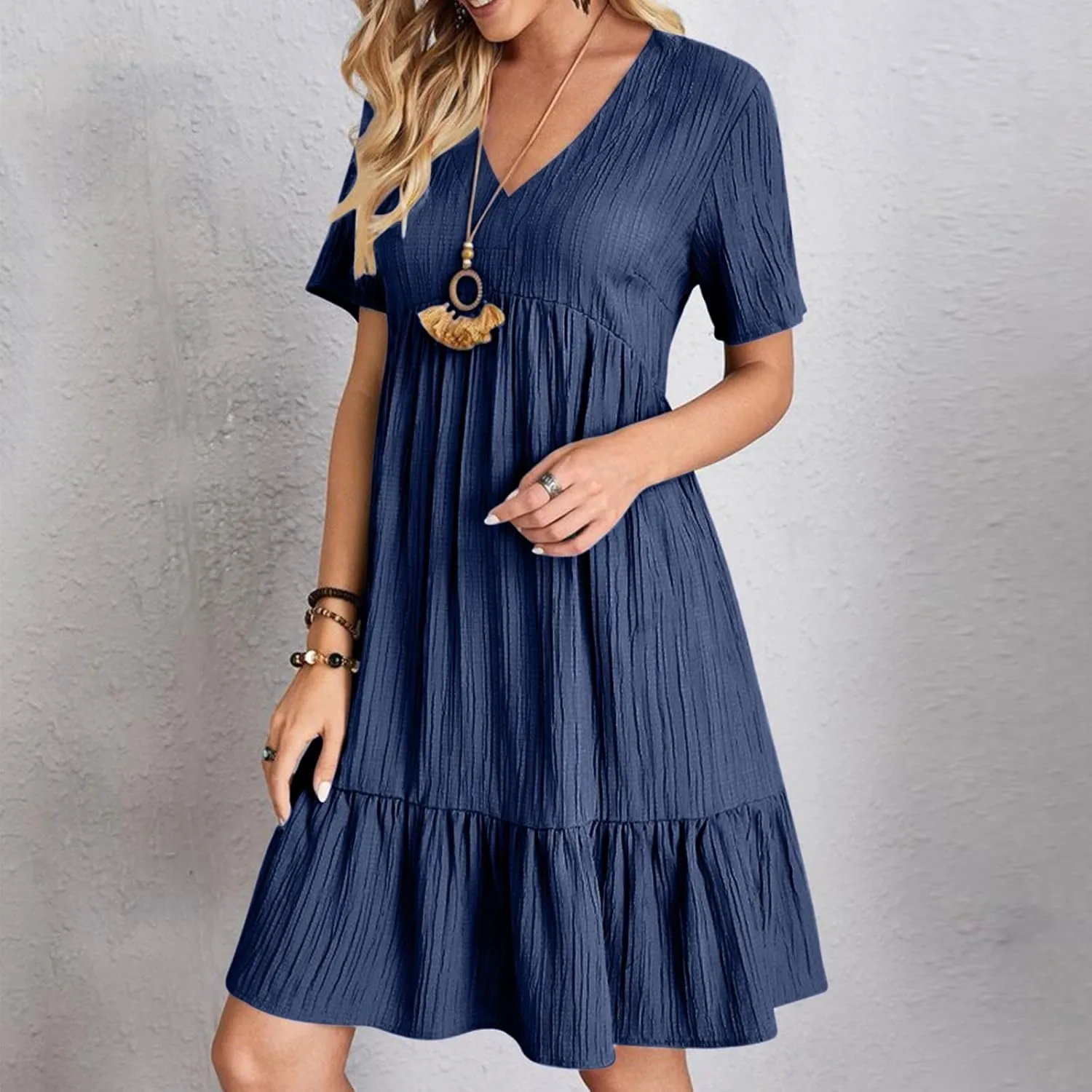Womens Dresses Summer Plus Size Short Sleeve V Neck Casual Flowy Tshirt Dress Beach Travel Vacation Mini Sundress