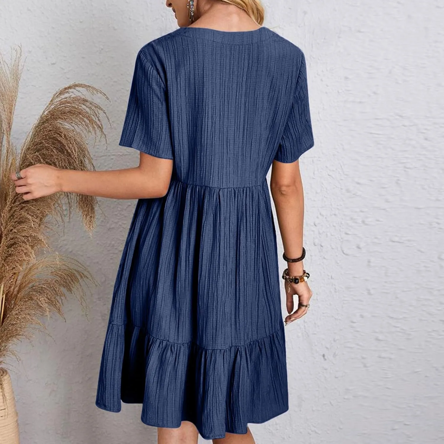 Womens Dresses Summer Plus Size Short Sleeve V Neck Casual Flowy Tshirt Dress Beach Travel Vacation Mini Sundress